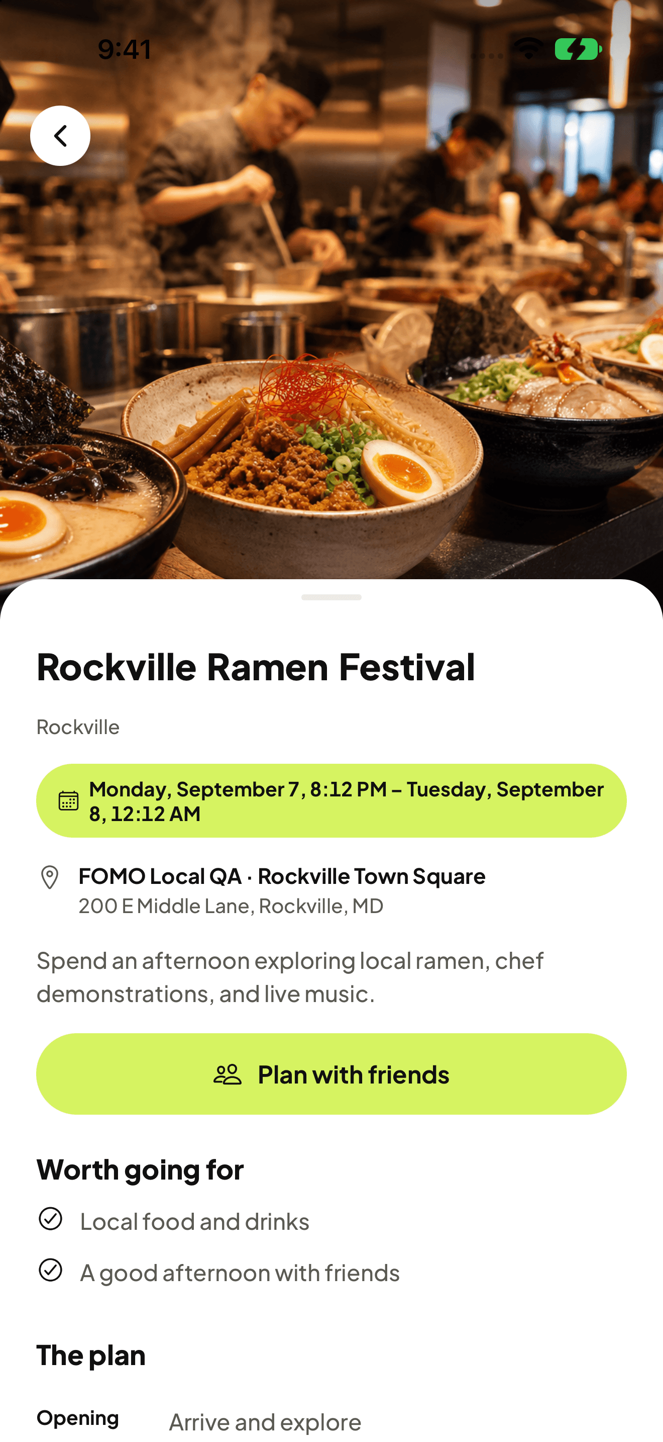 The Events screen in FOMO Events